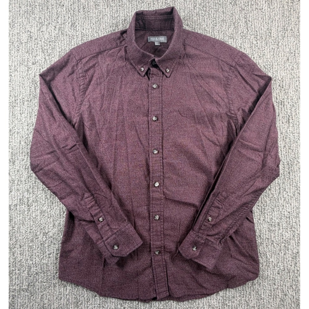 Ash & Erie Button Down Men M Burgundy Slim Fit Long Sleeve Cotton Shirt